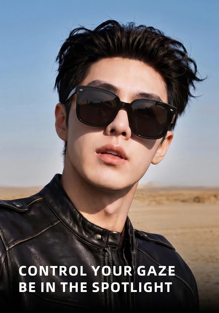 CAPONI Polarisierte Männer Sonnenbrille Outdoor Fahren Einteilige Linsen Quadratische Sonnenbrille Anti Glare UV400 Schützen Schwarz Schatten CP35709 – Detail 2