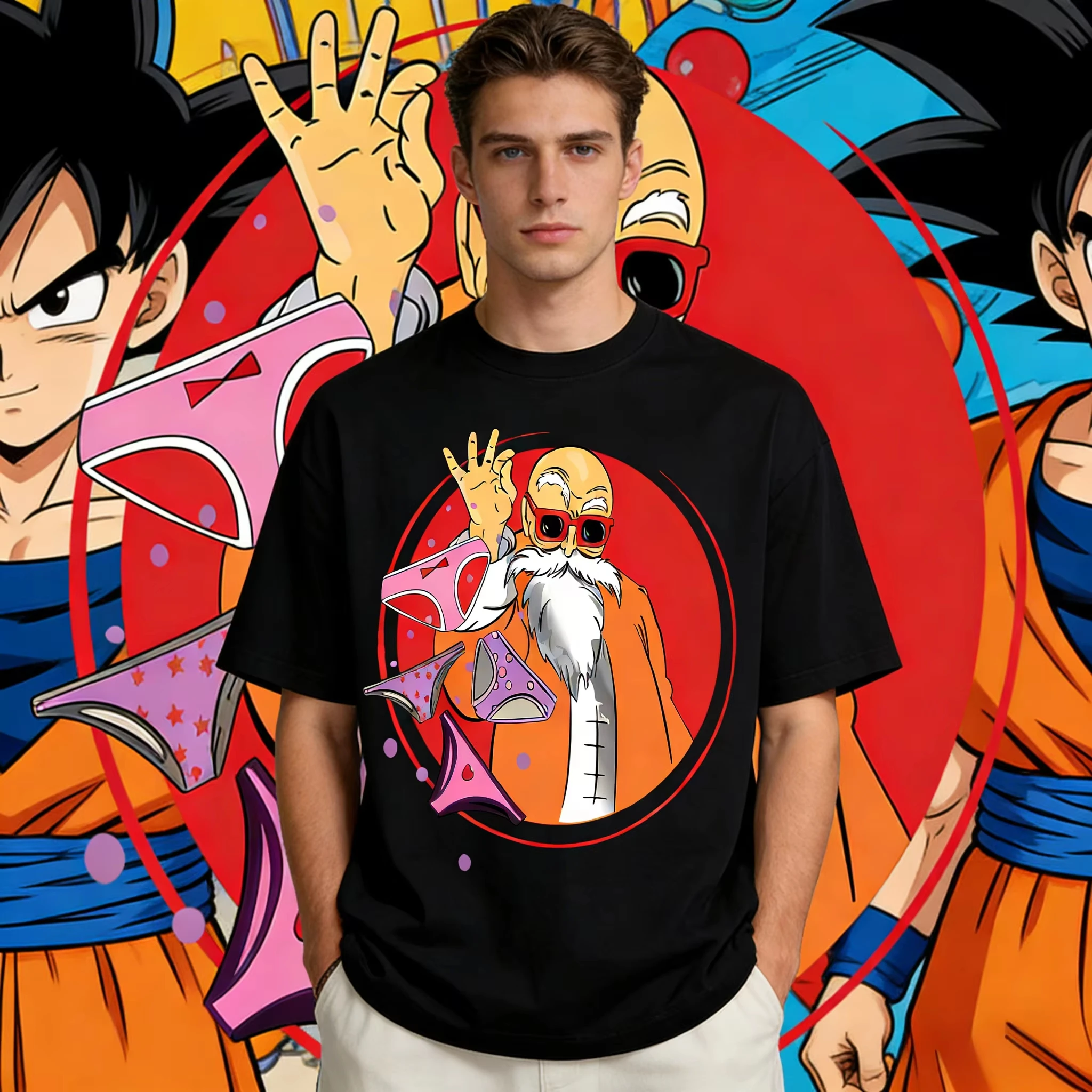 2026 Neues Dragon Ball Vintage Master Roshi Bedrucktes Kurzarm-T-Shirt für Herren und Damen, Herren-Oberteil, Sport-T-Shirt Y2K