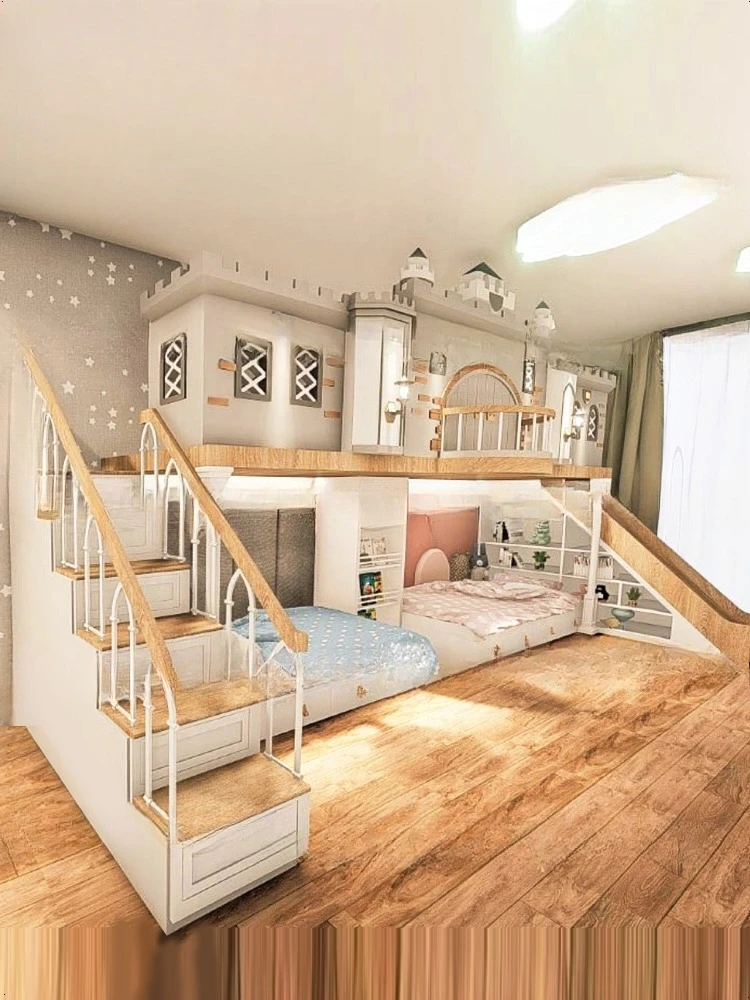 شقة كبيرة لعب الأطفال، الأولاد والبنات صعودا وهبوطا، أسرة مزدوجة، الشريحة b eds