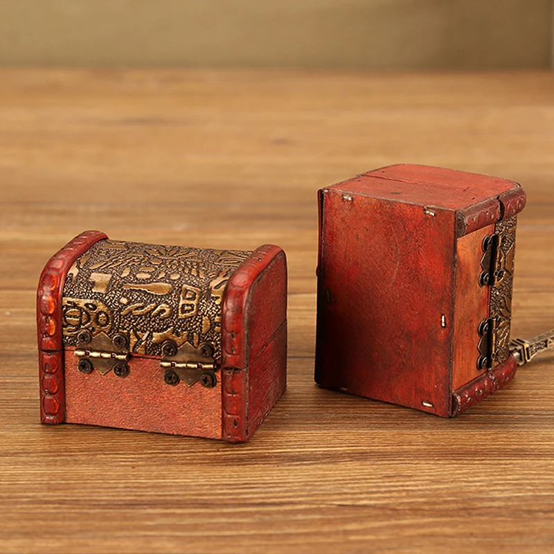 1PC Antique Mini Wood Treasure Chest Storage Box Jewelry Organizer Box Gift Box