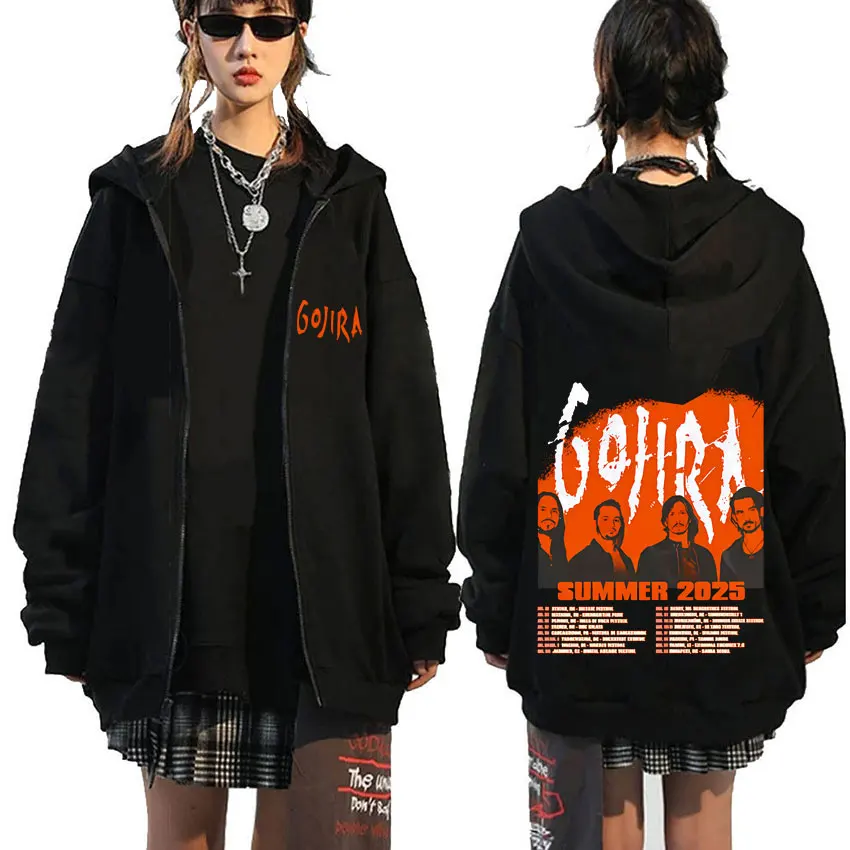 

Metal Band Gojira Summer Tour 2025 Zipper Hoodie Men's Women's Fashion Vintage Rock Zip Up Jacket Men's Oversized Hoodies Coat