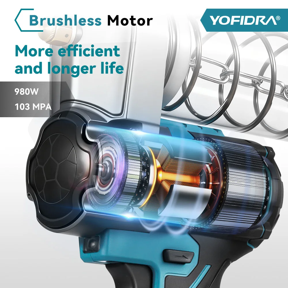 YOFIDRA 103Mpa Brushless Electric Grease Gun 15000PSI Oil Injector Fat Machine Grease Gun Power Tools For Makita 18V Battery Pin