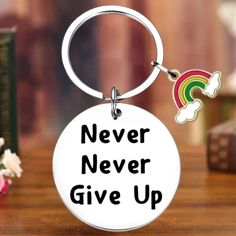 Cancer Awareness inspirational Gift Keychain Never Never Give Up Key Chain Pendant Cancer Awareness Gift