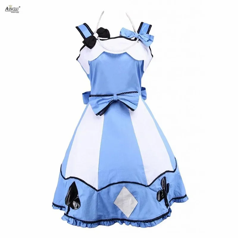 Summer Sweet Style Lolita Dress Womens Cotton White&Light Sleeveless Blue lolita Fancy Dress Ainclu With Bow/Pearl Necklace