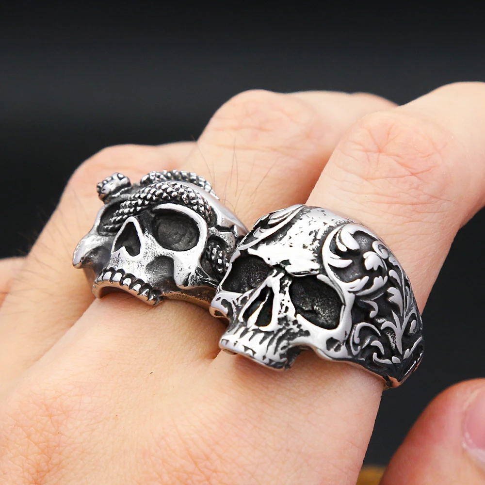 

316L Винтажное кольцо с черепом в стиле панк из нержавеющей стали, готическое байкерское кольцо для мужчин и женщин, уникальный амулет в стиле хип-хоп, ювелирное изделие, подарок, дропшиппинг