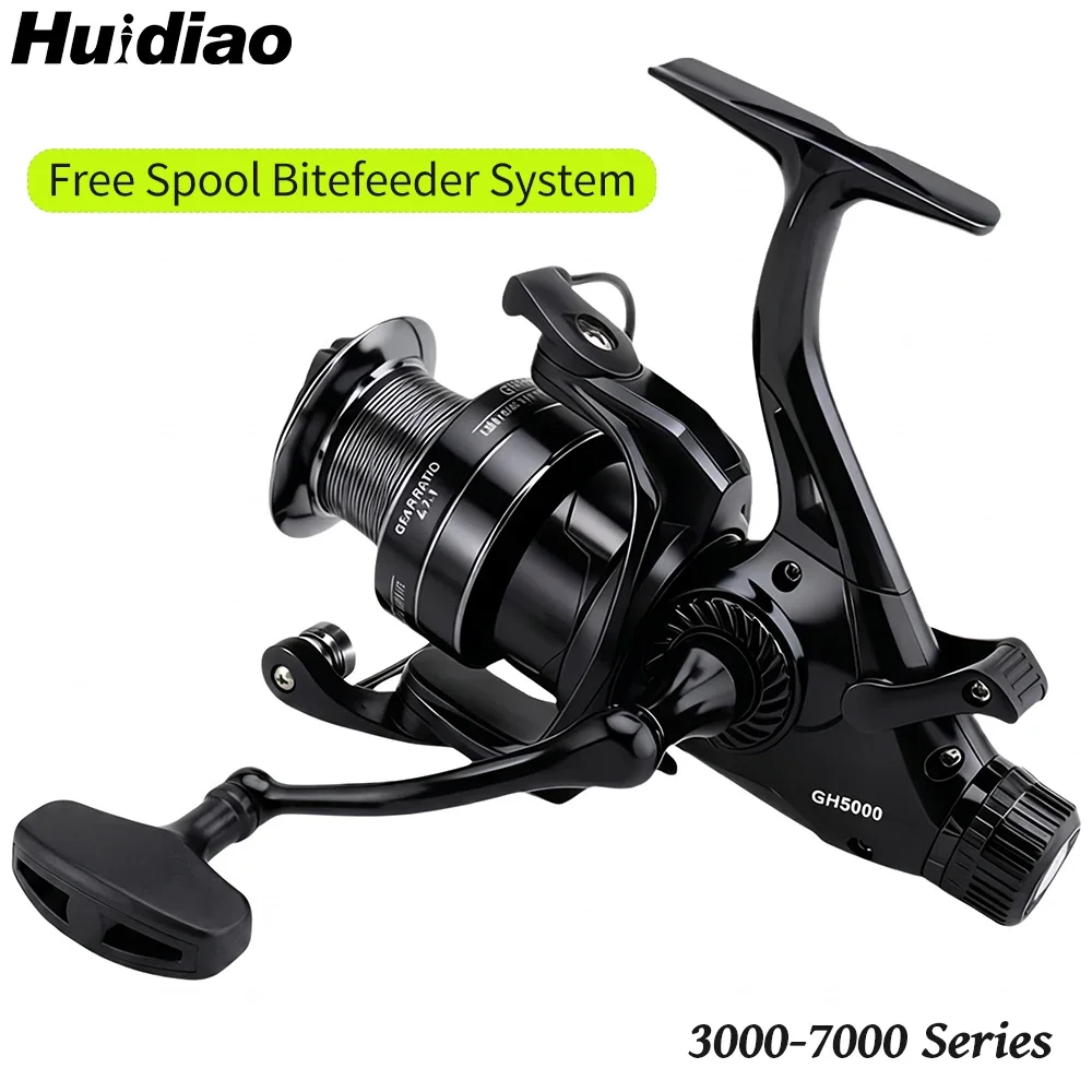 Huidiao Spinnrolle mit Doppelbremse 3000-7000 Freilaufrolle 16kg/35lb Max Bremskraft 4+1BB für Barsch-, Wels- und Karpfenangeln