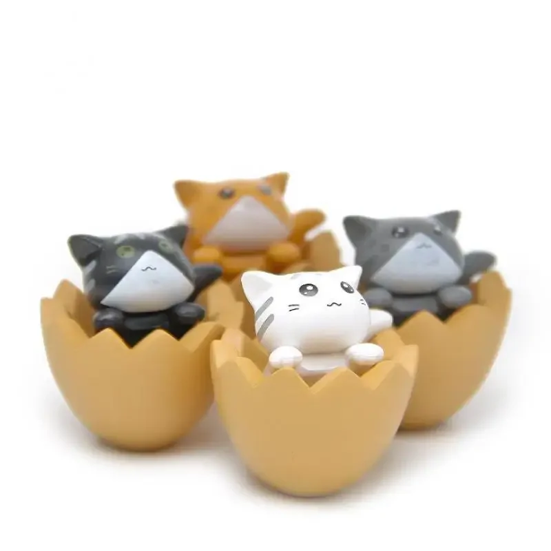 4pcs Diy Kawaii Eggshell Cat Toys Miniature Cute Animal Cat Doll Kids Birthday Gifts Craft Figurines Japanese Animal Pvc Figure