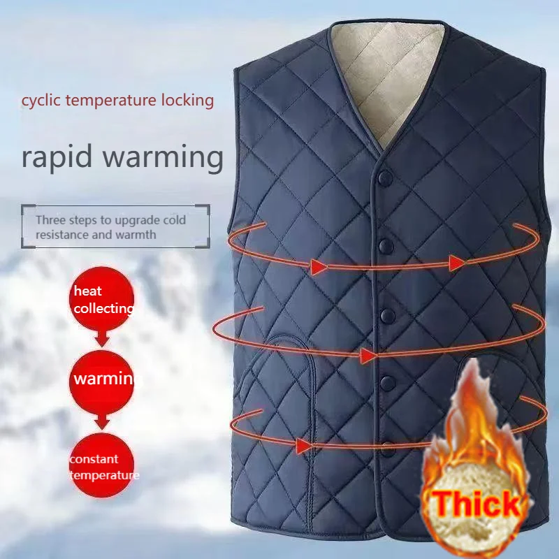

Men's Thickened Vests Autumn Winter Layering 2025 Versatile Casual Outerwear Vest Men Collarless Fleece-Lined Waistcoat