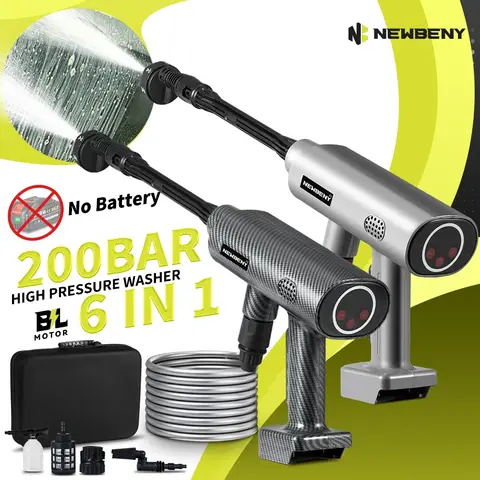 NEWBENY 200Bar 6 IN 1 브러시리스 무선 전기 자동차 세탁기 18V-21V 배터리 용 정원 폼 생성기 청소 기계
