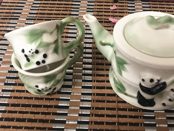 

Enamel Porcelain Bamboo Panda One Pot Two Cups Office Travel Tea Set Chaoshan Kung Fu Tea Set Teapot Private Tea Set