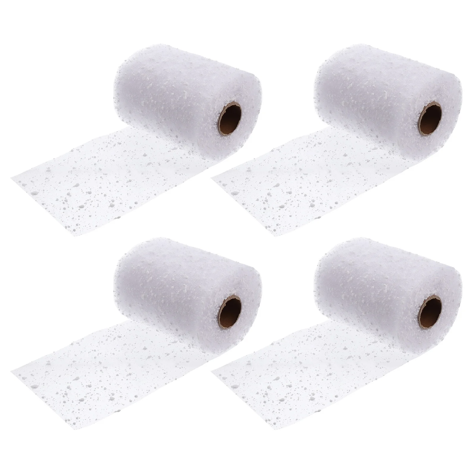 

4 Rolls White Decorated Mesh Ribbon Christmas Snow Poly Mesh Ribbon Flower Wrapping DIY Gift Packaging Bouquet Gauze