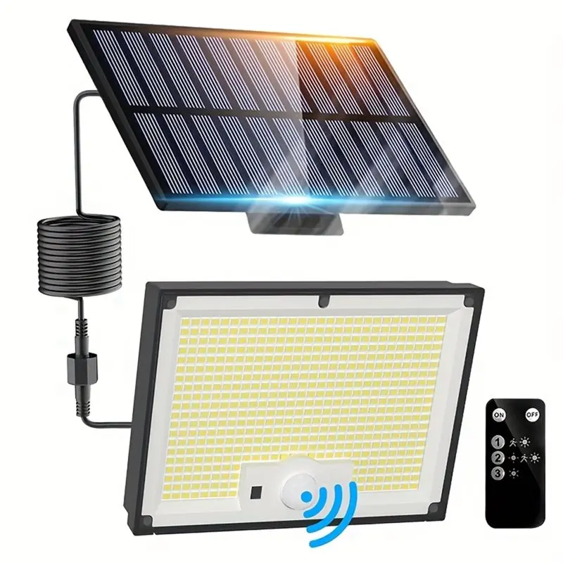 mcgs-モーションセンサーledソーラー屋外ライト：明るい白色防水、3モード2-in-1投光器セキュリティランプ（リモコン付き）