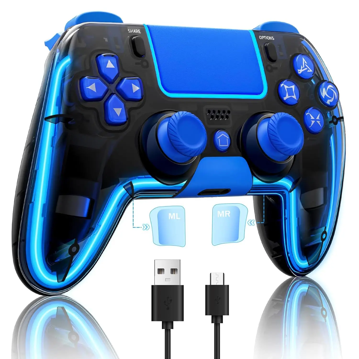 

For PS4 Gamepad Dual Hall Joystick for PS4 BT Wireless RGB Glare Light Mobile Phone Computer PC Android Steam