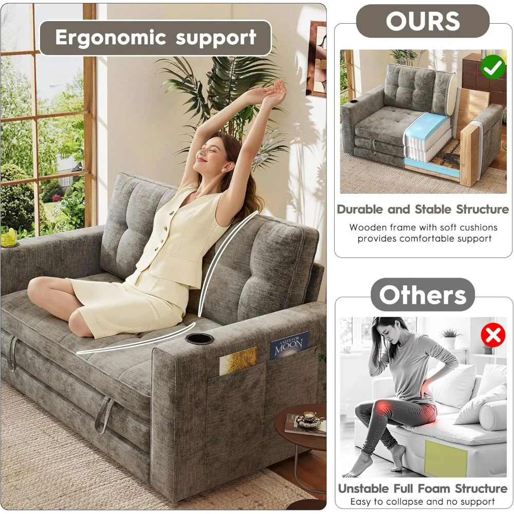 Трансформируемый складной диван-кровать, диван-кровать Love Seat с подстаканником и подушкой, компактное складное спальное место для малого возраста