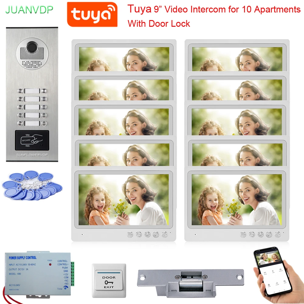 Voor 8/10/12 Tuya Smart Wifi Deurbel Video-intercom met Rfid-kaarten Ontgrendelen Video Deur Entry Intercom met RFID Ontgrendelen