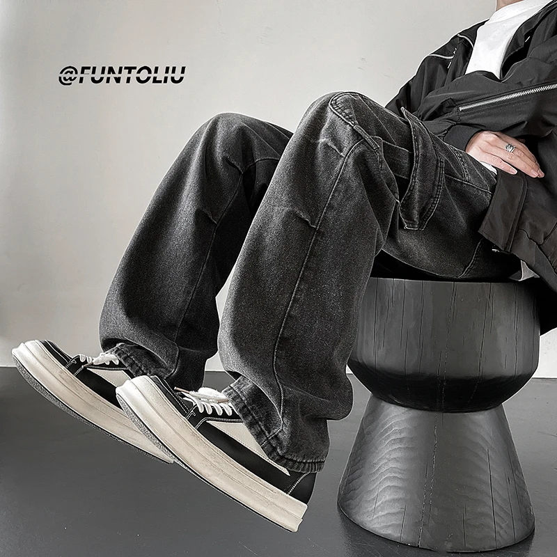 

Retro American Workwear Jeans Men's Straight Leg Waed High Street Trousers Spring Autumn Trendy Brand Youthful Cotton Denim