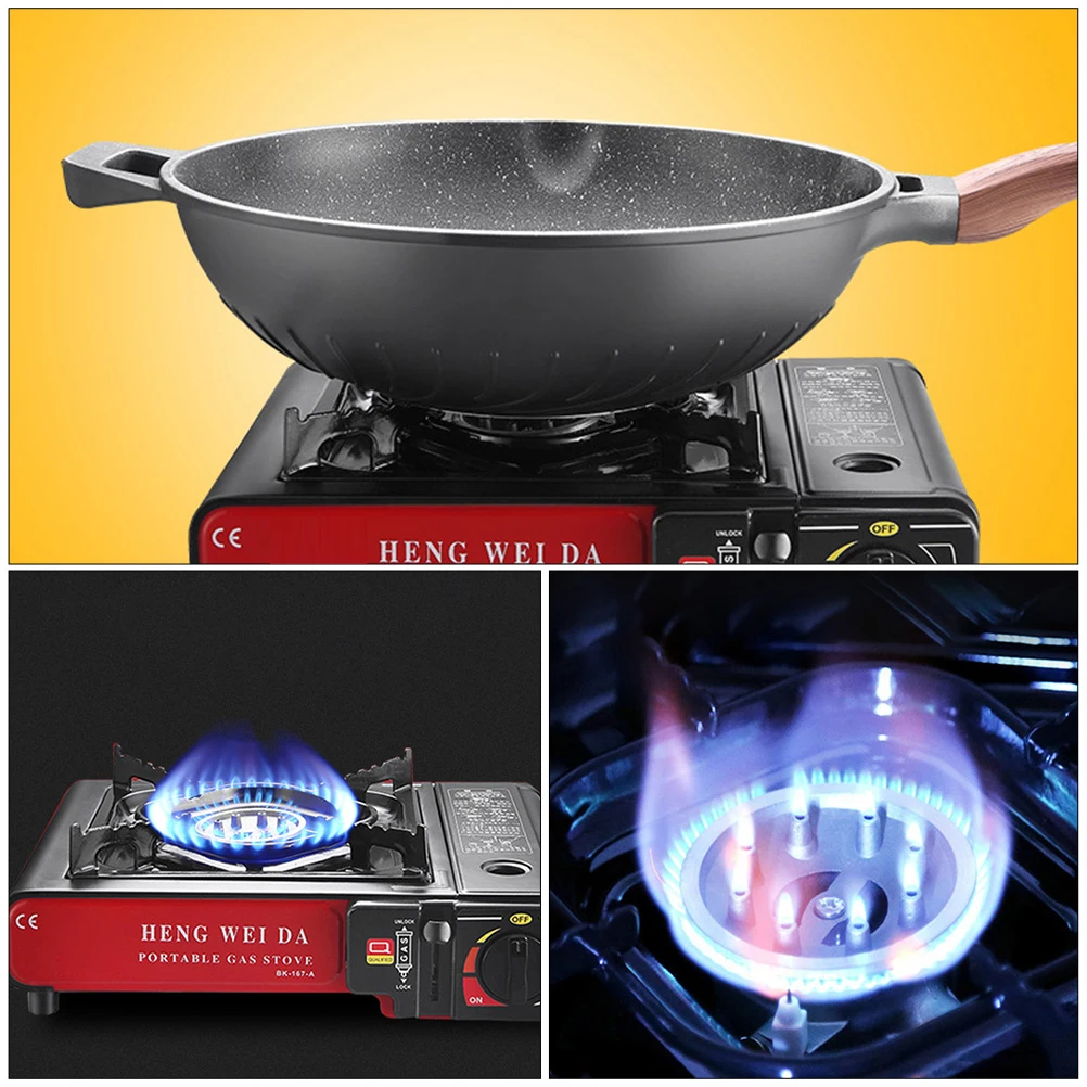 

1pc Outdoor Cooker Barbecue Safe Camping Gas Stove For Picnic Black Windproof Stainless Steel Portable Gas Burner Easy Assembly