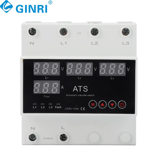 3 مراحل ATS 63a رقمي قابل للتعديل فوق وتحت الجهد الحالي حماية أوتوماتيكية مرحلة تغيير التبديل 3P + N