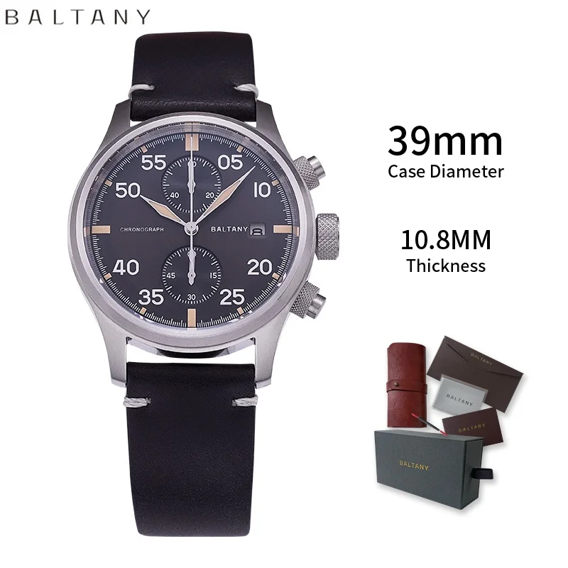 Baltany Military Solar Chronograph Quartz Stainless Steel Calendar S6070 Waterproof 10Bar Men\'s Vintage Multifunction Watches