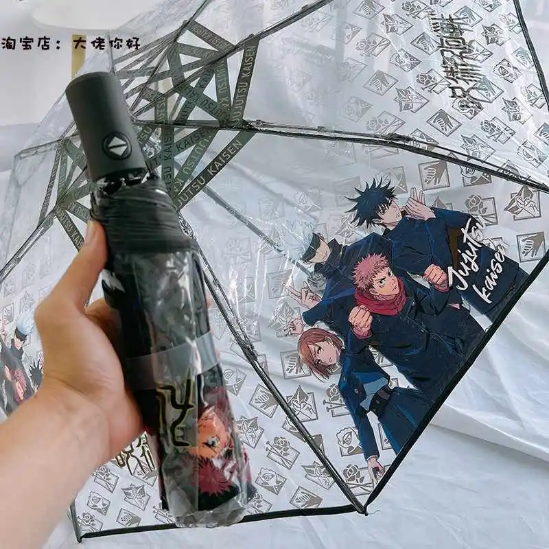 

Горячий складной автоматический зонт Jujutsu Kaisen, портативный ветрозащитный прозрачный зонт с героями мультфильмов аниме, модные рождественские подарки