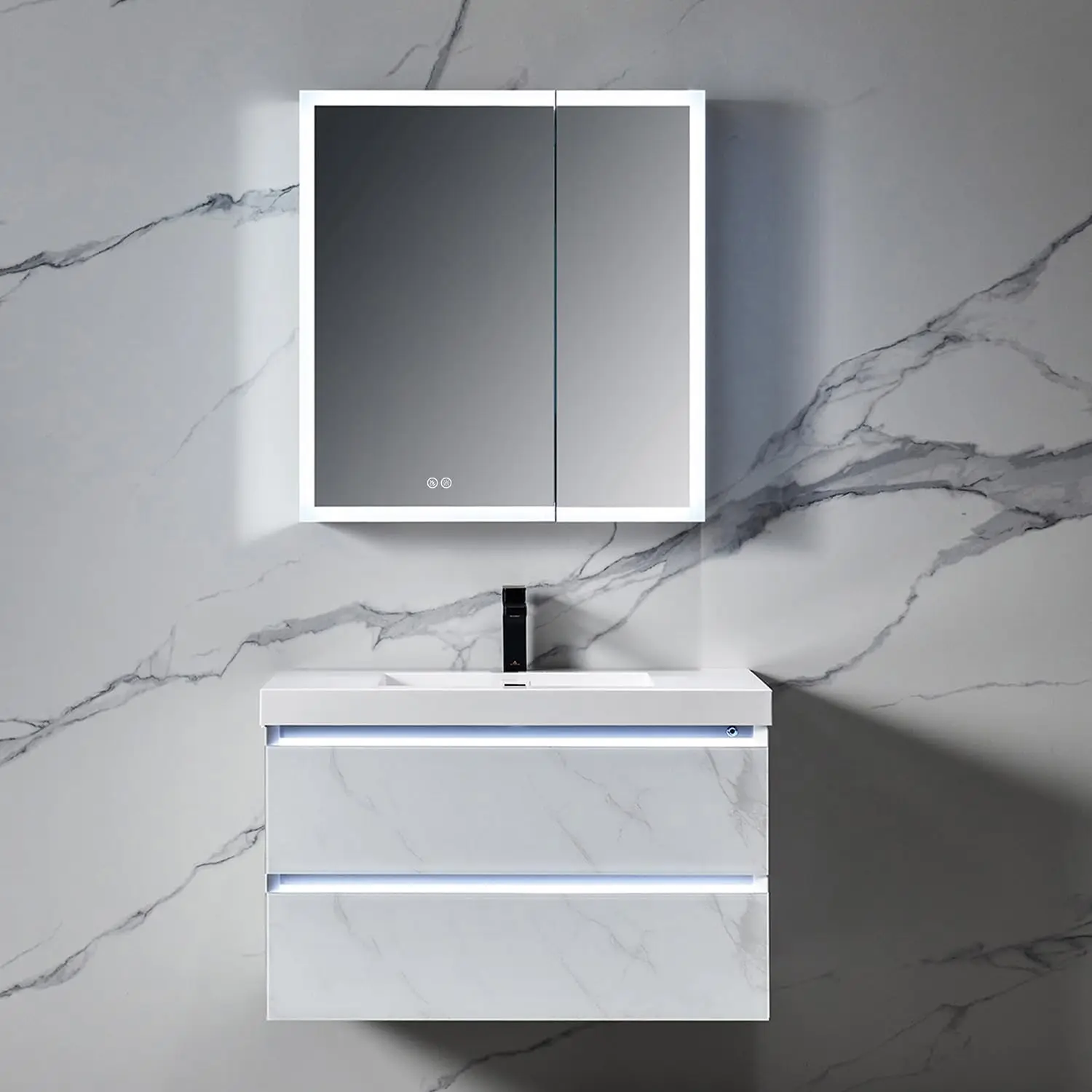 Bathroom LED Medicine Cabinet Mirror 30x32 Inch, Wall Mounted Recessed Surface, Lighted Defogger Dimmer, Customized
