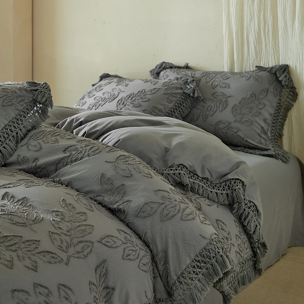 Parure de lit avec housse de couette, tailles Twin, Full, Queen, King, 135x200, Housse de couette nordique 240x220, Linge de lit double, simple, à motif feuille et pompon, 200x200