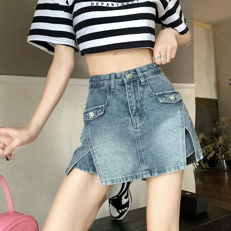 

Spicy Girls Cowboy Shorts Skirts Women's Summer New Trendy Small Tall Short Pants High Waist Slim A-line Half Dresses Culottes