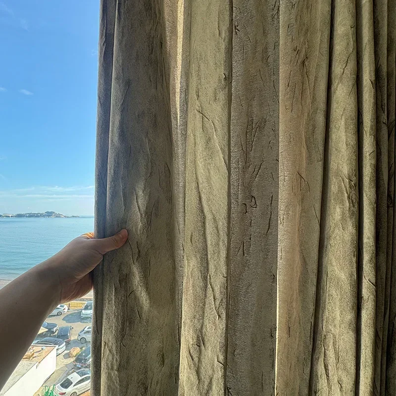 Custom Jacquard Texture Gray Crack Relief Curtains For Bedroom Living Room French Window Villa Balcony Finished