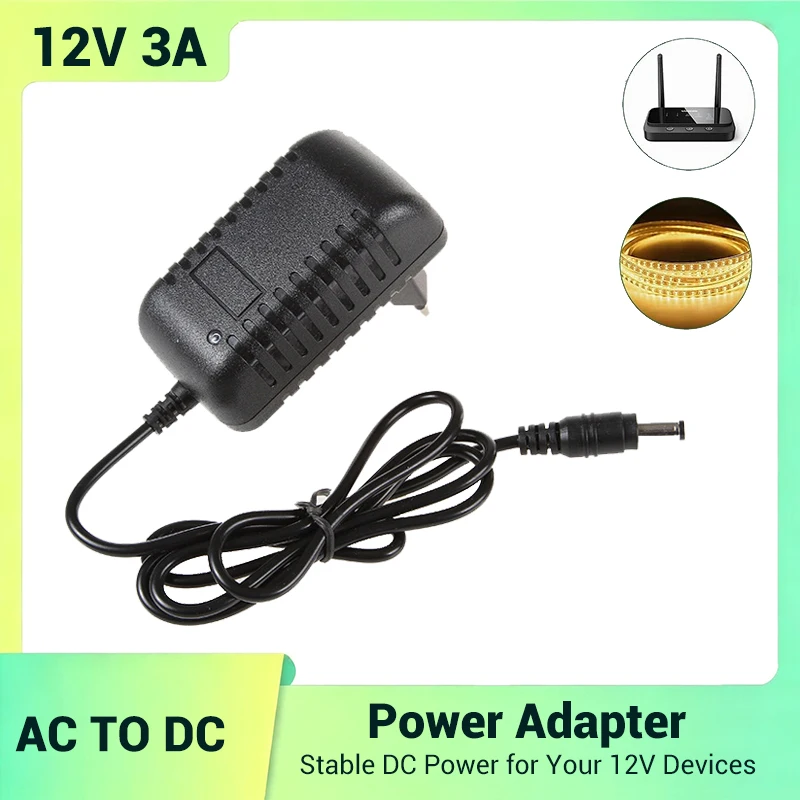 DC 12V 3A Power Adapter 36W Switching Power Supply AC 100-240V 5.5x2.1mm Charger for LED Strip CCTV Camera Monitor