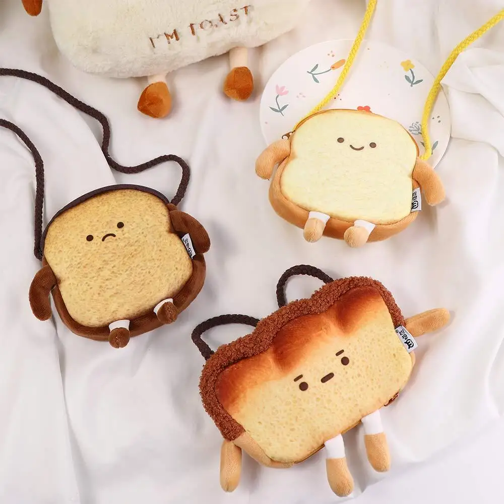 Cute Coin Purse Card Bag Bag Pendant Student Bag Cartoon Flush Wallet Girl Shoulder Bag Toast Coin Purse Bread keychain Bag
