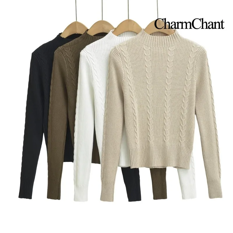 CHARMCHANT Women's Sweater Cable Knit Ribbed Turtleneck Slim Fit Long Sleeve Pullover Top Office Lady Fashion New Fall 2026