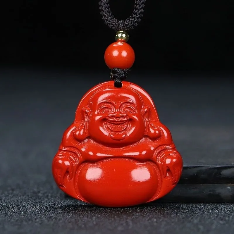 Emperor Red Sand Cinnabar Buddha Pendant Pot-bellied Laughing Buddha Maitreya for Men and Women