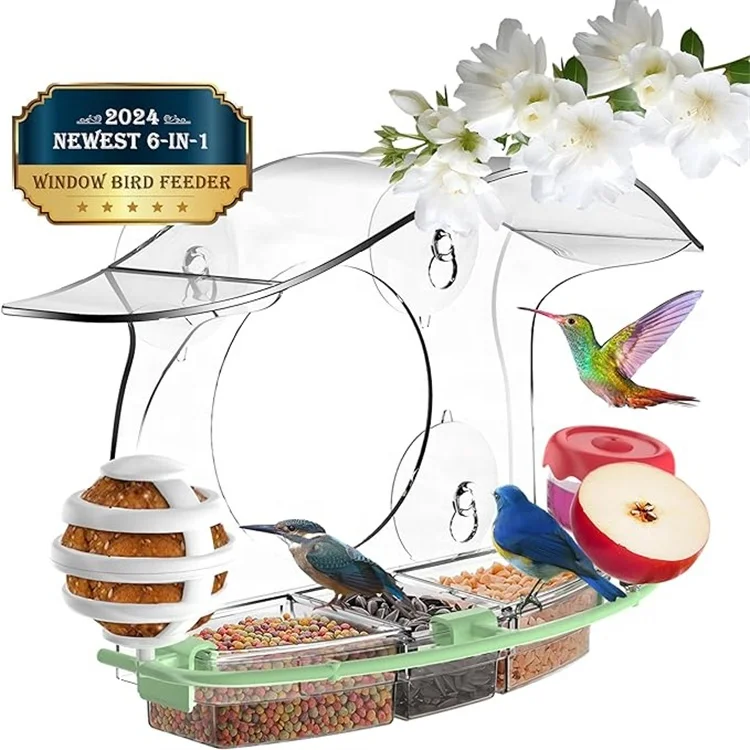 

Large Space Unique Design Window Bird Feeder Acrylic Clear Bird Watching Shelf with 4 Powerful Sucker for Children Old Cats Meow
