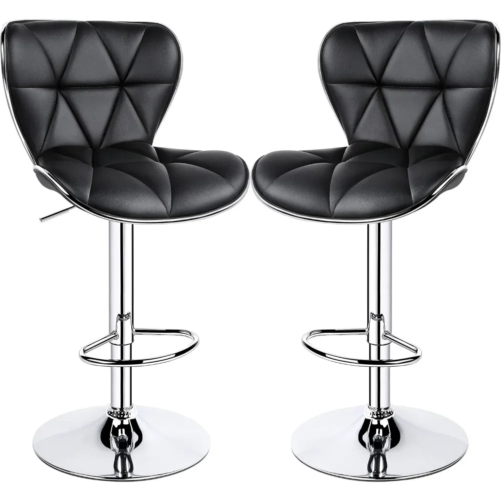 

bar stools Set of 2 Adjustable Bar Stools PU Leather Swivel Bar Stools with Shell Back Black Pub Chairs Counter Height