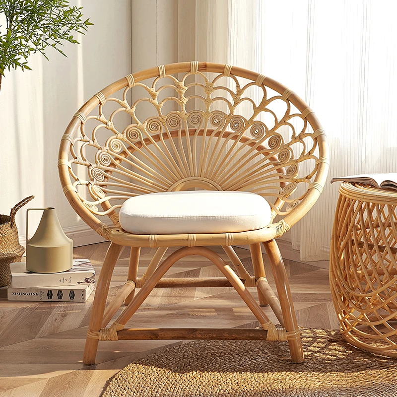 Pure hand-woven rattan peacock rattan chair single rattan chair balcony simple small chair Nordic