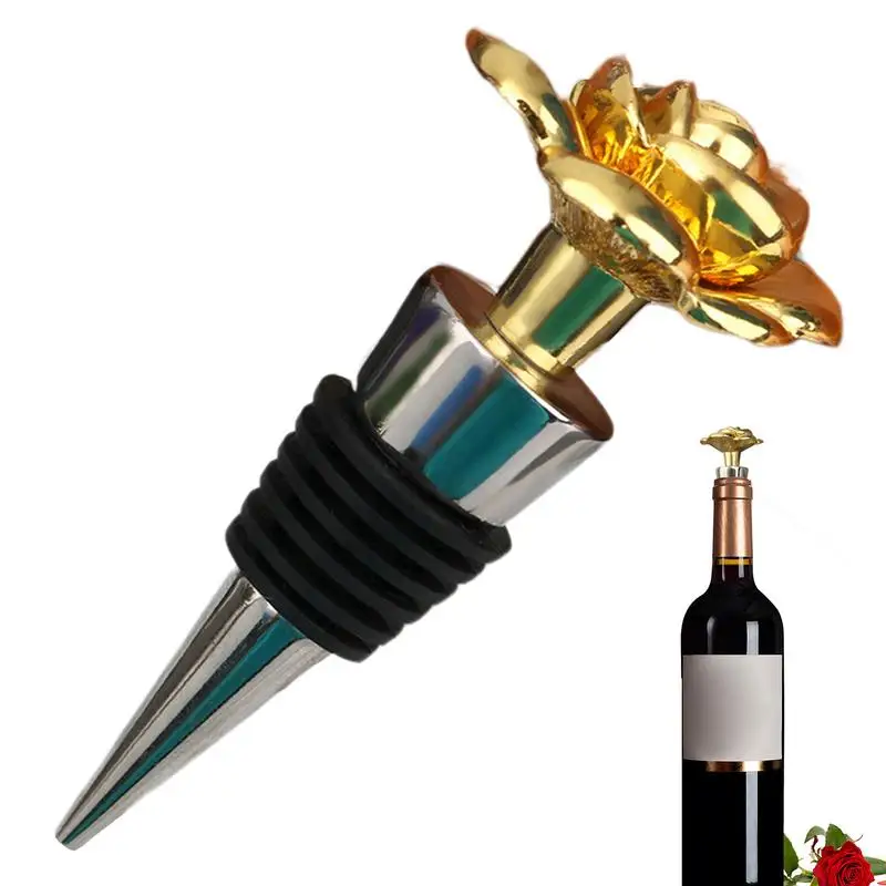 

Wine Bottle Stopper Golden Rose Zinc Alloy Wine Stopper Bottle Corks Wine Saver Food Grade Decorative Leak Proof Wine Corks For