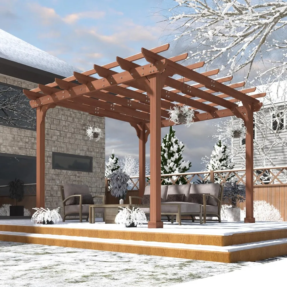 Kit de pérgola de madera de 12x12 pies con estacas, estructura de soporte de calidad, soporte para nieve y viento, jardín de pérgola al aire libre