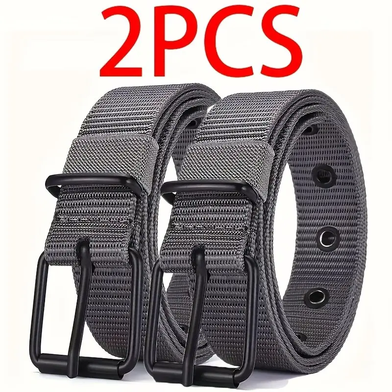 2pcs Men's Nylon Belts with Metal Buckles, Suitable for Outdoor Sports and Casual Workwear, Perfect for Jeans Belts for Men
