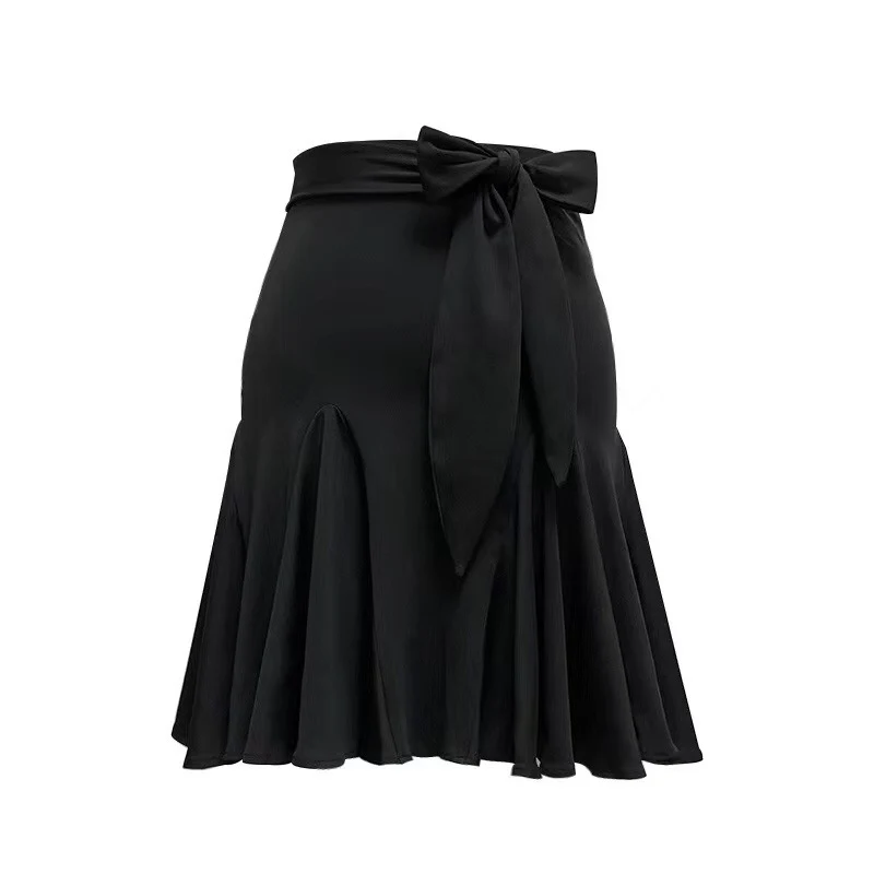 Costume de danse latine pour femmes, col haut, sans manches, jupe noire, Costume fendu, tenue d'entraînement, Rumba, vêtements de danse latine, VBH1548