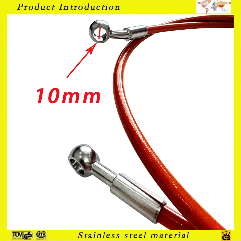 10cm-500cm 0°-28° Length Motorcycle Hydraulic Brake Line Oil Hose Pipe Stainless Steel Braided Cable 10mm ID Orange Brake Hose