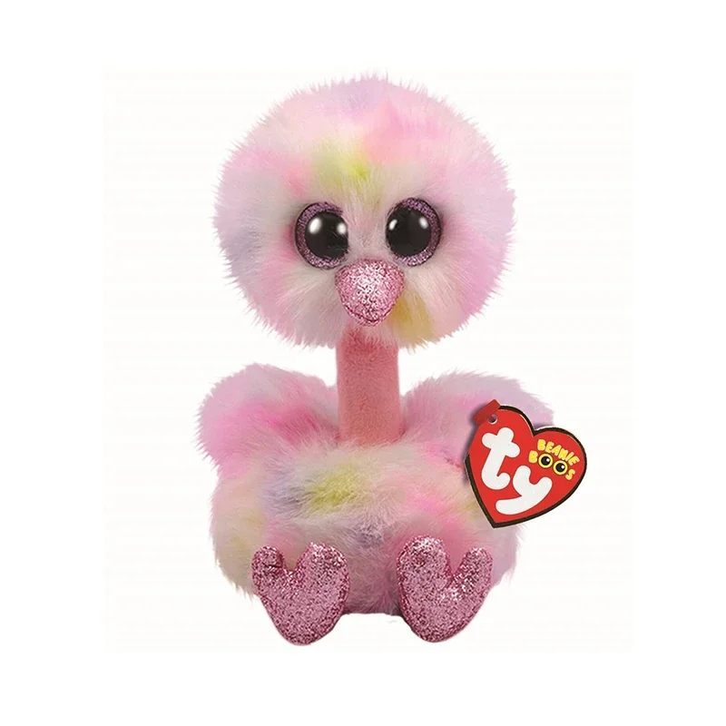 25cm Ty Beanie Big Eyes Stuffed Plush Toy Animal Doll Ostrich Fox Seal Flamingo Leopard Deer Dog Owl Children New Year Gifts