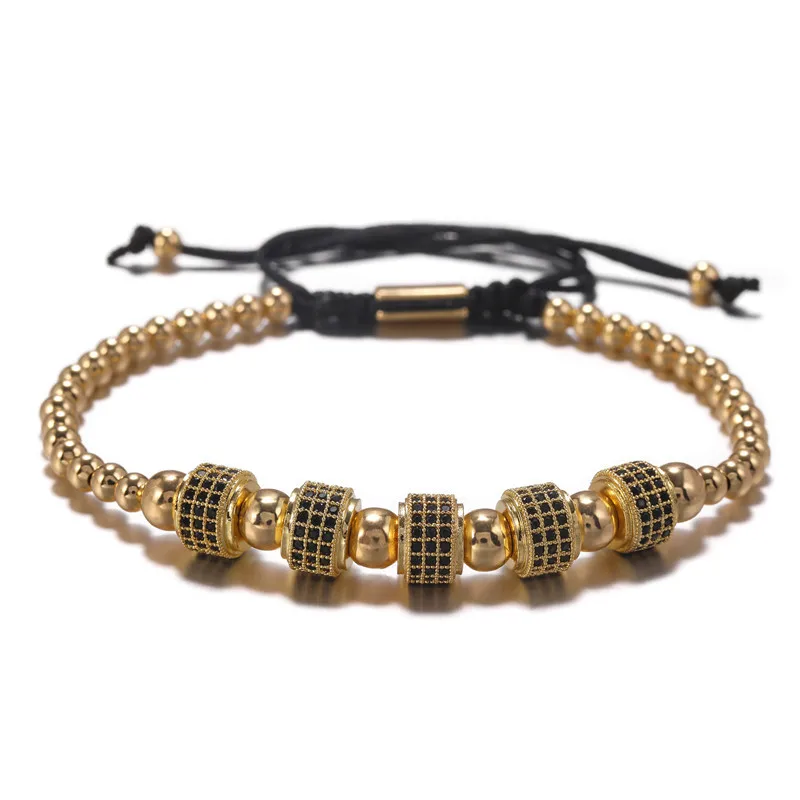 Euro Punk Style Copper Inlaid Zircon Wheel Bead Woven Four Color Bracelet Mens Holiday Gift