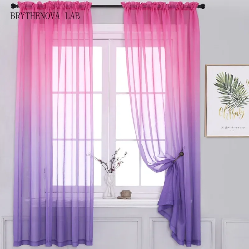 Modern Gradient Tulle Window Curtains for Living Room Organza Sheer Yarn Voile Curtain for Bedroom Kitchen Drape Decor New