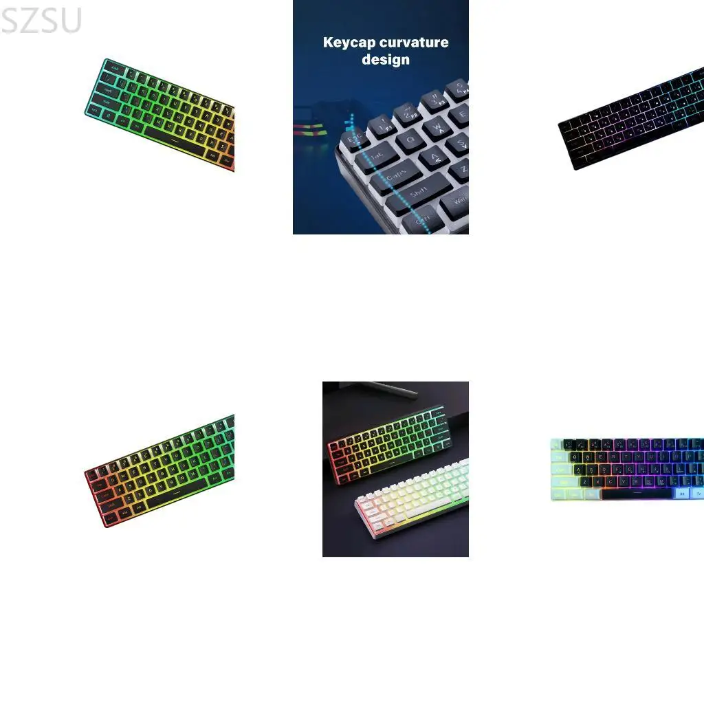

SZSU Ergonomic Corded Gaming Keyboard 61 LED Backlit Waterproof Keyboard for PC Computer Gaming Office Accessories