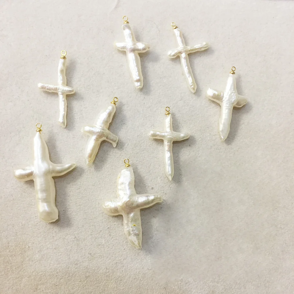 DIY pearl bead,15-50 mm  big cross baroque shape,keshi ,loose freshwater pearl with 1 metal hanger,FULL HOLE DRILLED