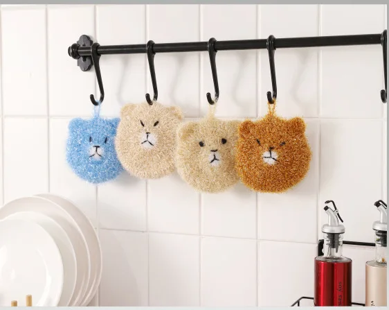 3PCS/LOT Korea High Efficient Anti-grease Bear Shape Dish Cloth Acrylic Washing Towel Magic Kitchen Cleaning Wiping Rags