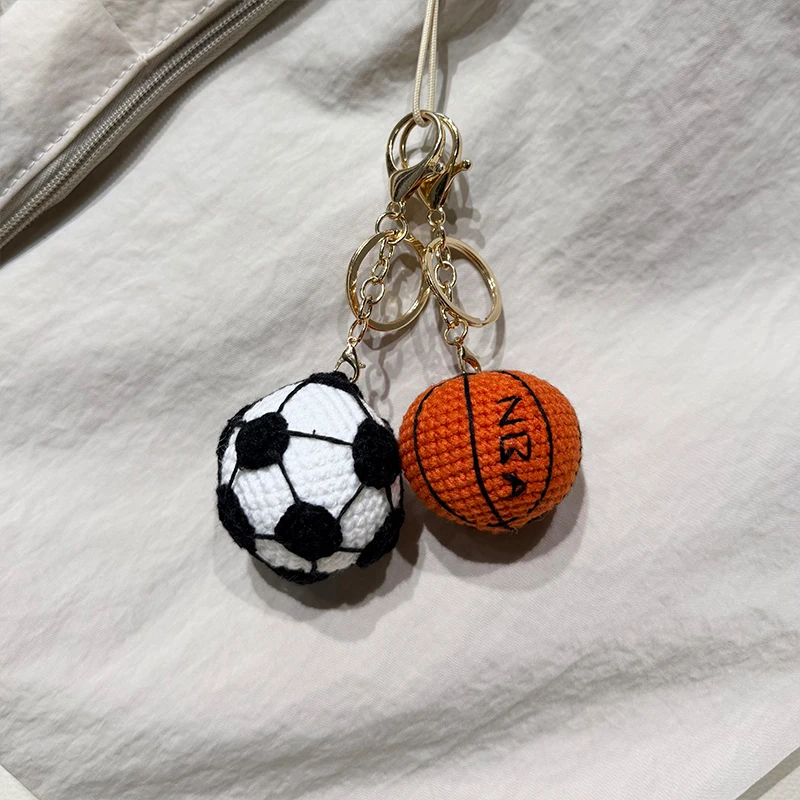 Creative Crochet Soccer Keyrings Knitting Basketball Backpack Keychain Cute Sport Ball Series Crochet Keychain Custom Accessory