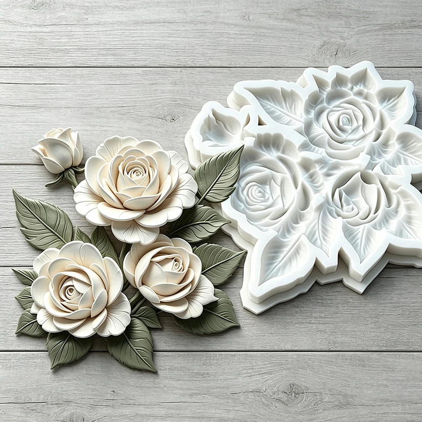 Pfingstrosen-Rosen-Silikonform für Zuckerguss, Harzwerkzeuge, Schokoladen-Cupcake-Backform, Fondant-Kuchendekorationswerkzeuge