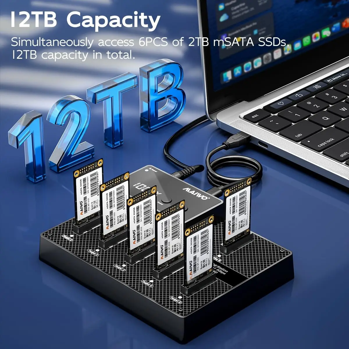 MAIWO mSATA SSD-behuizing 6-bay MSATA SSD-dockingstation met offline kloon Mini SATA naar USB 3.0-adapterlezer 12V / 7A voeding
