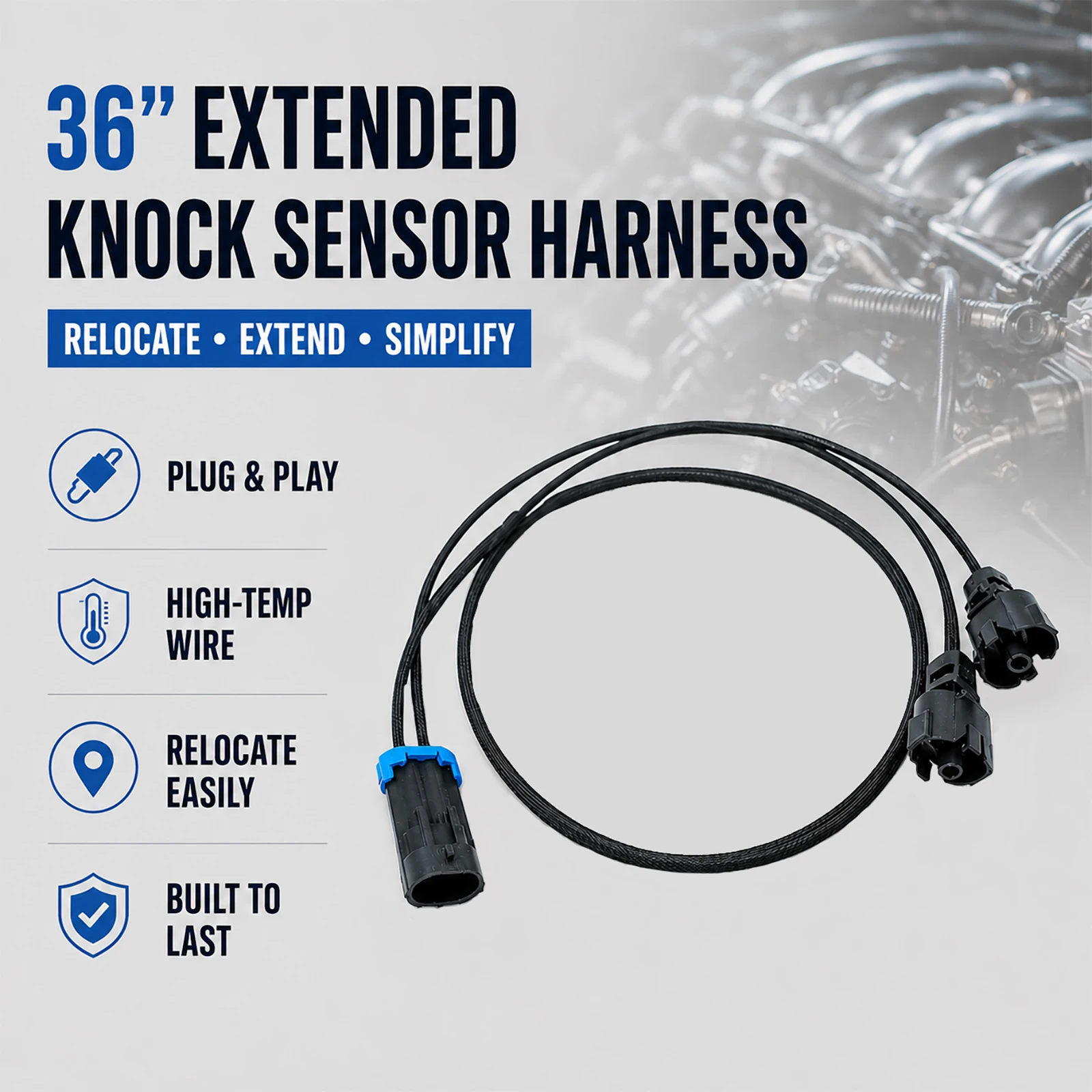 Harnais d'extension de délocalisation du capteur de coup de tête LS Gen 3, compatible avec les adaptateurs de conversion LS1 LS6 LQ4 LQ9 LM7 L59 LR4 L33, 36 pouces